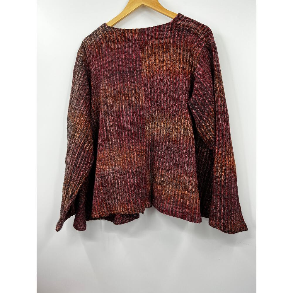Yasuko Kurisaka Womens Hand Woven Cotton Single Button Jacket Orange Textured - Picture 7 of 7